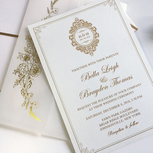 La <span class=keywords><strong>calligraphie</strong></span> invite <span class=keywords><strong>l</strong></span>'emballage en papier vélin avec impression sur feuille d'aluminium et cartes d'invitation de mariage en ficelle d'or - Product Image 2