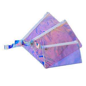 Stock PVC réutilisable laser irisé poignée sac à fermeture éclair coloré étanche maquillage stylo stockage emballage Zhejiang personnalisable - Product Image 1