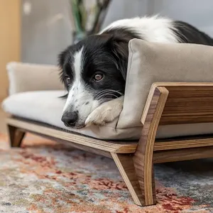 Cama elevada moderna para mascotas de mediados de siglo, muebles hechos a mano ortopédicos, cama de madera elevada sostenible para perros, marco de cama elevador para perros de madera - Product Image 4