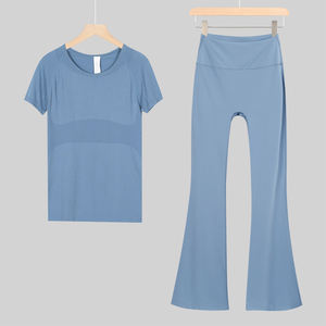 Özel kadın T-shirt spor ezme popo Yoga pantolon tayt kadınlar için Yoga seti yüksek bel atletik spor salonu spor kadınlar Set - Product Image 6