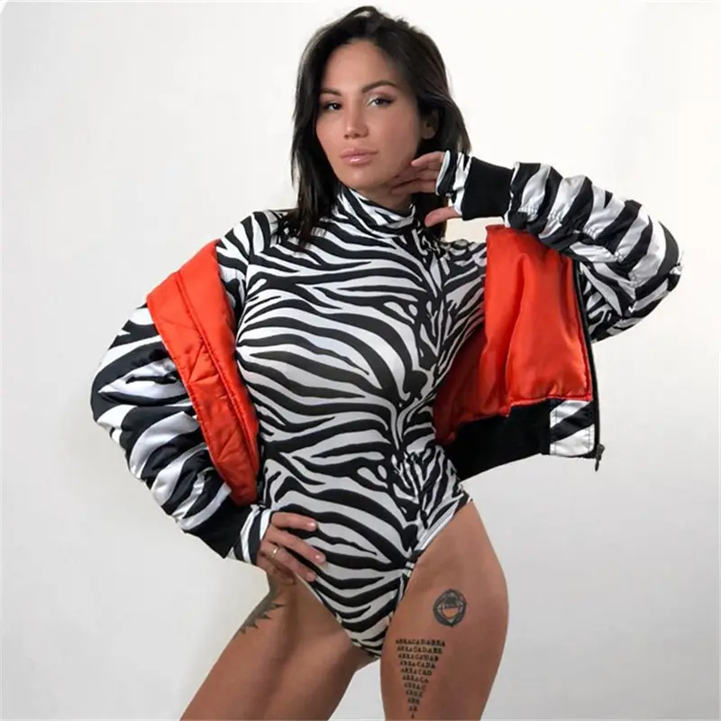 2022 Hot Koop Een Stuk Lange Mouw Snel Droog Vrouwen Zebra Fitness Jumpsuit