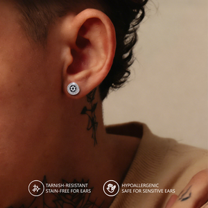 ต่างหูทรงดาวหรูหราสำหรับผู้ชาย สีดำเคลือบแบบหยดน้ำ ประดับเพชรซิร์คอนเต็มเม็ด เงินแท้ 925 สไตล์ฮิปฮอป รูปทรงกลม - Product Image 4
