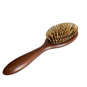 Cepillo de pelo sin estática hecho a mano de sándalo Natural, bolsa acolchada de aire, peine de masaje, peine de madera con mango