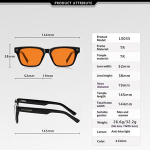 Lentes Unisex Negros con Marco TR90 Naranja, Cuadrados, Ligeros, de Moda, Alta Calidad, OEM, Bloquean 100% de la Luz Azul - Product Image 4