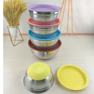<span class=keywords><strong>Set</strong></span> di qualità Premium 7 pezzi in acciaio inossidabile ciotola per insalata con coperchio colorato in Silicone antiscivolo fondo per torte utensili - Product Image 4