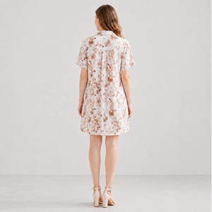 <span class=keywords><strong>Abito</strong></span> chemise da donna in viscosa a maniche corte, vestito estivo da donna, stampa floreale marrone, <span class=keywords><strong>abito</strong></span> chemise con bottoni. - Product Image 3
