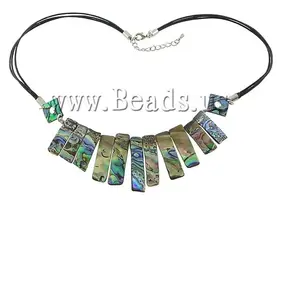 beaded shell necklace women abalone shell necklace Wax Cord brass lobster clasp 2Inch extender chain platinum color 54072