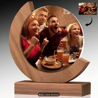 Cadre photo rond en cristal transparent personnalisé avec base en bois, idéal pour la Saint-Valentin, les anniversaires, les mariages et les photos de famille – Vente en gros