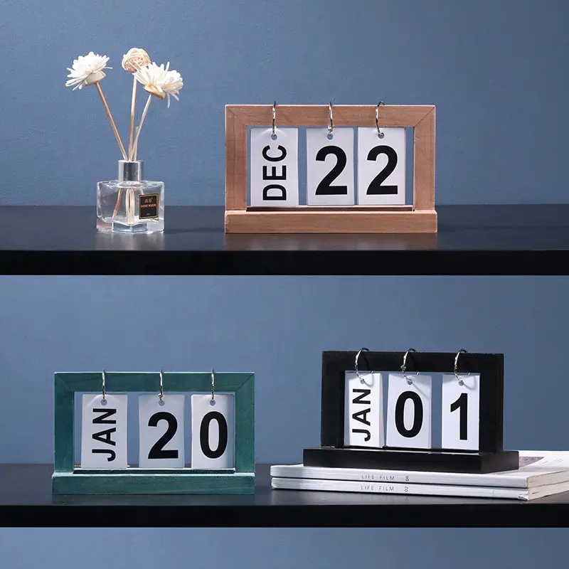 2023 Modern Simple Page Flipping Wooden Base Calendar Wood Block Daily Perpetual Table Calendar