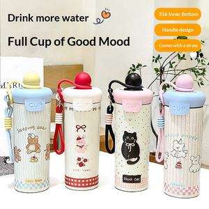 Gourde isotherme écologique en acier inoxydable 316 pour enfants, avec corde de transport, motif dessin animé, grande capacité, portable et de haute qualité - Product Image 2