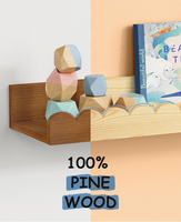 Ensemble de 4 étagères murales en bois de noyer pour la maternelle, étagère flottante en bois profond en forme d'éventail pour les murs