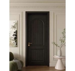 Portes en bois sur mesure de style français, adaptées aux résidences, hôtels et salles d'exposition, noir mat avec sculptures - Product Image 2