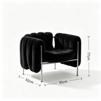 Fauteuil simple Tenghang moderne et minimaliste en velours avec structure en acier inoxydable, style de designer de luxe léger pour salon et loisirs
