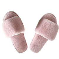Chaussons d'hiver doux et chauds pour femmes, à bout ouvert, en fourrure pelucheuse, à une bride, grande taille, collection 2024, offre spéciale