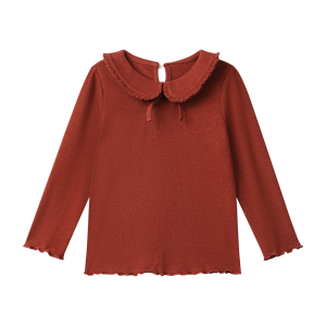 Chemises en coton tricoté pour filles, collection Printemps 2026, en mousseline de coton rouge uni, col pull, pour bébés et jeunes enfants - Product Image 1