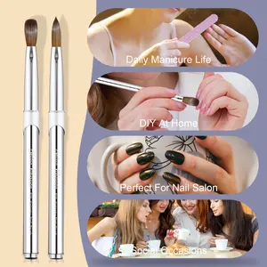 Custom Logo 100% Pure Kolinsky Acrylic Nail Brush Silver Metal Handle Kolinsky Nails Brush