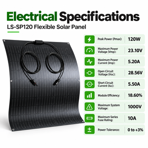 <b>120W</b> Portable Flexible <b>Solar</b> <b>Panel</b> Lightweight Monocrystalline Module for Camping RV Yacht Marine Roof Balcony and Outdoor Use - Product Image 5