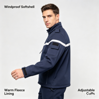 Veste Softshell Tactique de Sécurité Coupe-Vent avec Bandes Réfléchissantes Haute Visibilité et Épaulettes pour Uniforme de Patrouille et de Sécurité Publique