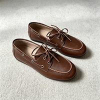 Chaussures bateau tendance rétro en cuir de vachette marron, bout rond, à lacets, souples, polyvalentes, pour le quotidien, Holy Steps, chaussures plates de printemps