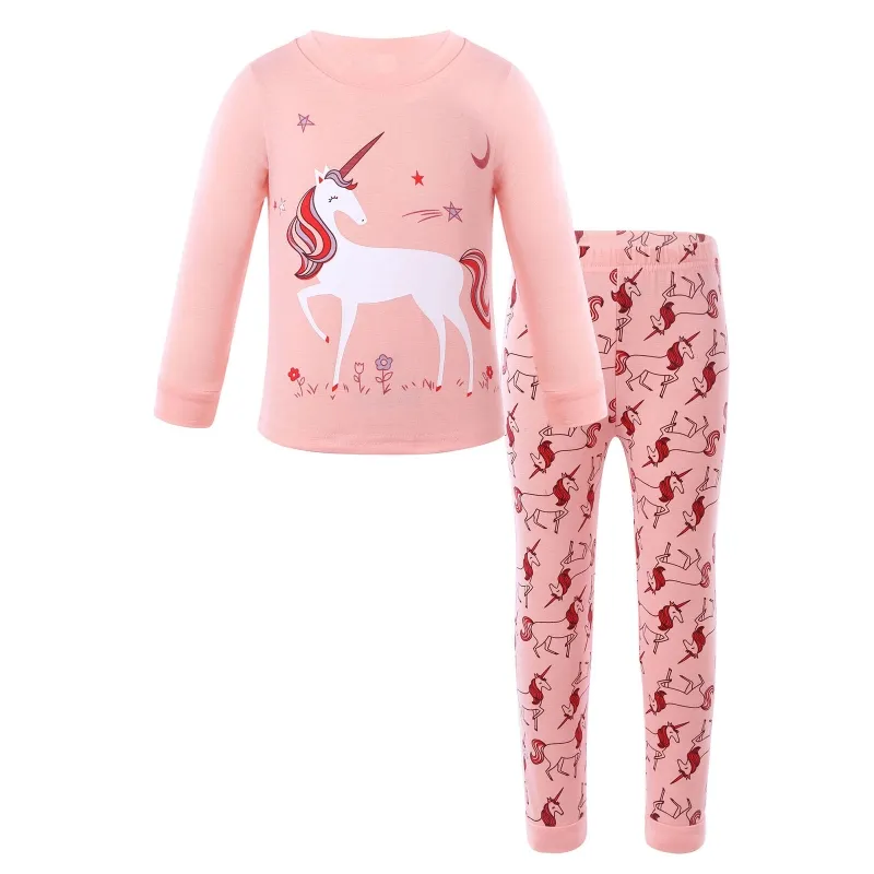 Manufacturer Kids Girls Cartoon Horse Print Cotton Sleepwear Long Sleeve Clothing Pajama Set