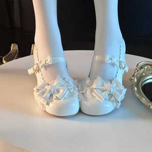Sweet Lace Trim Mid-Heel Leather Shoes for Women Cute Spring Leather <b>Flats</b> Comfortable & Non-Slip - Product Image 2