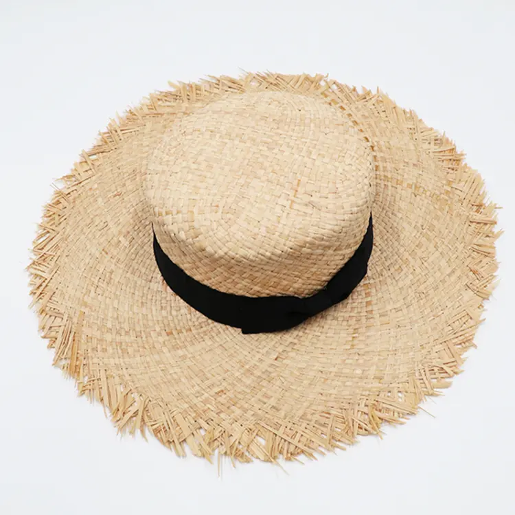 El yapımı dokuma özel geniş ağız rafya sombrero disket şapka geniş ağzına kadar deniz hasır şapka