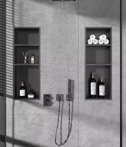 Niches de douche de salle de bains sans <span class=keywords><strong>carrelage</strong></span> personnalisées DIY Design décoratif moderne fixées au mur avec lumière LED en acier inoxydable - Product Image 5