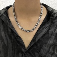 Collier chaîne lourd fait main VAF 50+5CM 10mm à double lame en acier inoxydable, longueur Hip Hop unisexe, robuste, fait à la main