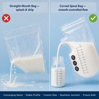 Pochette plastique aseptique à double fermeture éclair de 250 ml, sans BPA ni BPS, pour le stockage du lait maternel, emballage de congélation, impression, chewing-gum