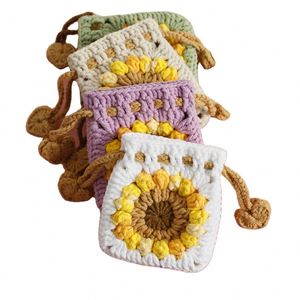 Crochet Sunflower <b>Bag</b> Stunning Aesthetic Tas Vintage Hand Made Drawstring Purse Bolsa Earphone <b>Change</b> Sac Crochet Headset Pouch - Product Image 2