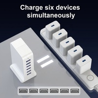 Cargador de Pared Eléctrico USB-C de 6 Puertos, Carga Súper Rápida de 50W, Ignífugo, Ecológico, Cable Retráctil, para Laptop, Móvil y Herramientas Eléctricas