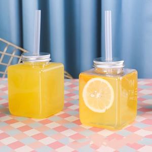 Botol air minuman plastik persegi bahu datar 16oz 500ml kualitas tinggi dengan tutup aluminium - Product Image 5