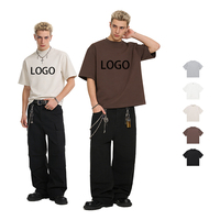 Crewneck T-shirt Zwart Bruin Wit voor Grijs Vintage Oversized Gebreid 220 Grams Gewassen Eco-vriendelijk Logo Print Casual Wear