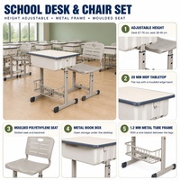 Ensemble Chaise et Pupitre Scolaire Simple ou Double au Design Moderne – Mobilier Populaire pour Salles de Classe du Lycée, Fabriqué en Métal Écologique