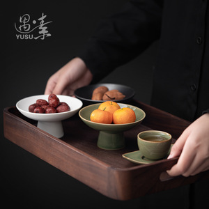 Assiette à fruits rétro en céramique Shangyan sur pied, plat rond en poterie pour thé et collations, style simple, idéal pour les fêtes - Product Image 5
