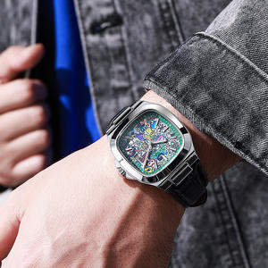 Montre carrée pour homme tendance, en acier inoxydable, alliage, étanche 30 m, automatique, mécanique, cadran à aiguilles - Product Image 4