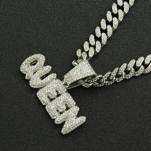 Collier pendentif lettres épissées tendance, chaîne cubaine, style hip-hop personnalisé, plaqué or, pour homme, bijoux de mode - Product Image 4