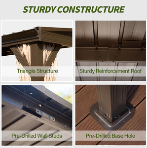 Gazebo moderne 10x14FT à toit rigide avec gouttières, gazebo mural extérieur avec toit en métal, mobilier d'extérieur - Product Image 2