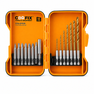 COOFIX CFA-07019 15PCS Hex Shank HSS Twist Drill &amp; Screwdriver <strong>Bit</strong> Set with Long Magnetic Driver <strong>Holder</strong> - Product Image 1