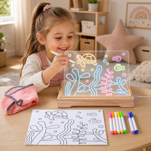Nuevo Tablero de Dibujo <span class=keywords><strong>LED</strong></span> de Madera para Niños, Mesa de Pintura <span class=keywords><strong>Fluorescente</strong></span> 3D, Juego de Arte Educativo con Luz Brillante Borrable para Niños Pequeños - Product Image 3