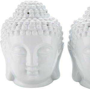 Bruciatore di olio essenziale testa di Buddha con cucchiaio di candela bianco, bruciatori di fusione di cera per aromaterapia diffusore di olio Tealight Candle Hol - Product Image 3