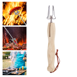 Fourchettes télescopiques pour saucisses et hot-dogs UPSILON en acier inoxydable de 32 pouces, manche en <span class=keywords><strong>bois</strong></span>, résistantes à la chaleur, faciles à nettoyer, logo personnalisé - Product Image 1