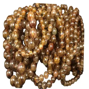 100% di Rame naturale Rutilato perle tonde di Quarzo commercio all'ingrosso di figura Rotonda dei monili di