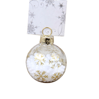 Flocon de neige doré à l'intérieur d'une boule plate en verre transparent, porte-carte de nom pour table, écologique
