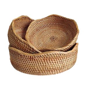RLL Doğal 3 Parçalı Rattan Ekmek Meyve Sepeti Seti Bambu Dokuma Saklama Kaseleri Mutfak Tezgahı Düzenleyici Dekoratif Hediye - Product Image 1