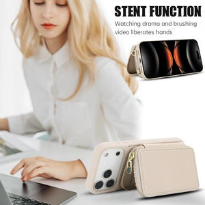 Étui de téléphone en cuir à bandoulière pour iPhone 15 Pro Max 16 14 Plus Portefeuille à fermeture éclair Pochette avec sangle détachable pour iPhone 16E 12 - Product Image 4