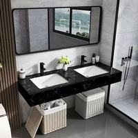 Meuble de salle de bain moderne avec double vasque intégrée en pierre frittée brillante, style marbre de luxe, pour hôtels
