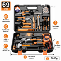 30Pcs Set Peralatan Rumah Tangga All-in-One Perkakas Tangan Palu Tang Obeng Multimeter Meteran Baja Karbon OEM Portabel