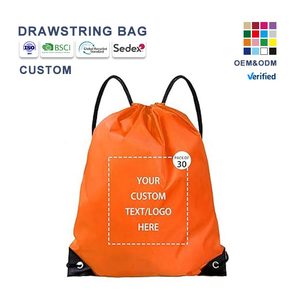 Personalized Promotional Gym Custom Draw String Bag Plastic Nylon Sports Polyester Zipper Backpack Drawstring Bags with logo