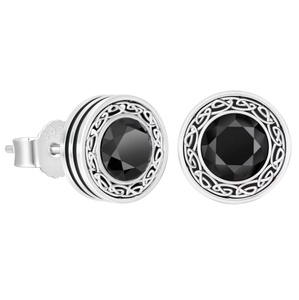 KRKC&CO 925 Sterling <b>Silver</b> <b>Stud</b> Earrings with Ball Shape Punk Design ZIRCON Stone Black Rhodium Plated Unisex Everyday Wear - Product Image 1